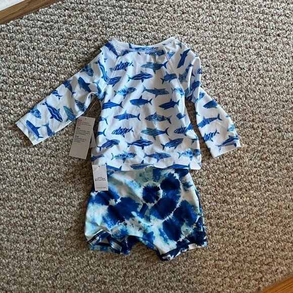 Old Navy Rashguard Two Piece Swimsuit 6 - 12 months Sharks & Water NWT - Picture 5 of 5